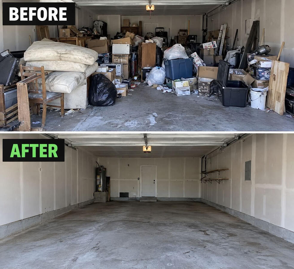 Garage cleanout before and after